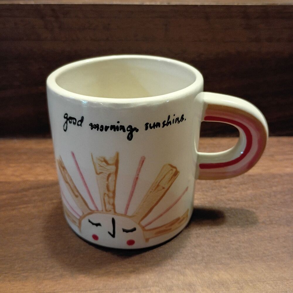Good morning sunshine small coffee mug tea cup sun rainbow handle